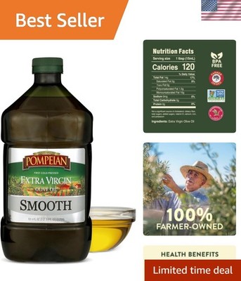 Smooth Extra Virgin Olive Oil - 101 Fl Oz First Cold Pressed for Gourmet Cooking