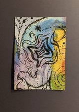 ACEO original Art Card Abstract Rainbow 2.5”x3.5” Psychedelic Mixed Media Art