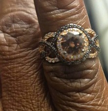 LeVian Gold Tone Metal Halo Cocktail Ring Round Brown Center Stone Size 7
