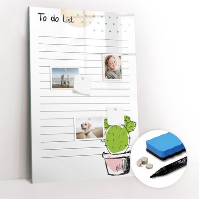 Glasmagnettafel abwischbar mit Marker Schwamm Set Planung To-do-Liste 60x90 cm