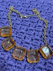 Vintage Y2K J.Crew Chunky Orange Glass Squares Bib Necklace Goldtone 20 inches
