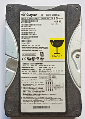 4.3GB IDE Seagate U8 ST34313A P-ATA 5400RPM ATA-66 512KB HDD 3.5