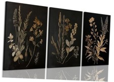 TUEASKY 3 Piece Moody Botanical Canvas Wall 12x16in Dark Flower Wrapped Canvas