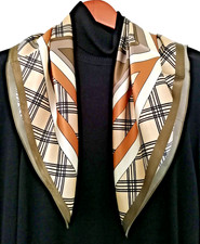27"X27"Brown Square Print Pure Mulberry Satin Silk12momme Scarf 68x68cm5-95