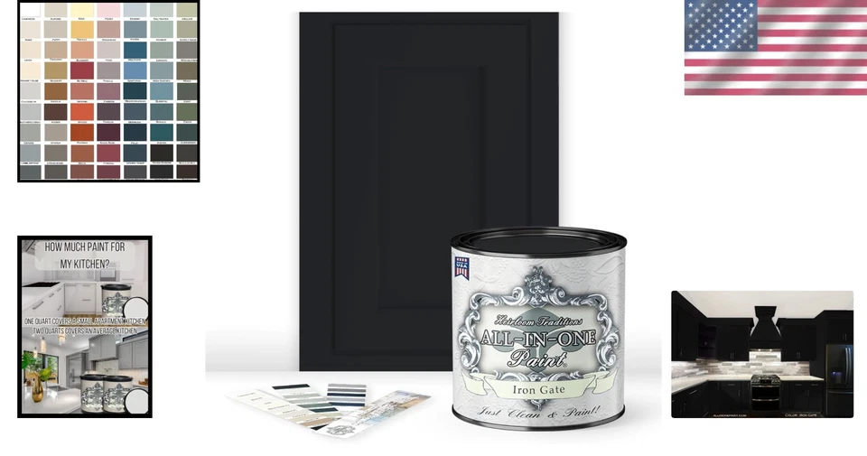 Pintura mate TODO EN UNO - Imprimación incorporada, bajo brillo, 32 fl oz, puerta de hierro negra Foto 2 de 4