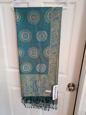 I Love Jerusalem Teal Paisley Geometric Rectangle Shawl