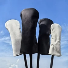 Premium Pure Black White Golf Club Head PU Covers Driver 35 Woods UT Head Cover