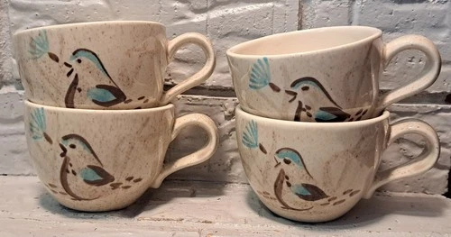 Vtg 1956-1967 Red Wing Pottery Bob White Quail Cups 2.75”H X 3.75"W Set Of 4(K)