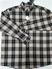 Roundtree Yorke Men Shirt 2XB Button Up Portuguese Flannel Cotton Black White