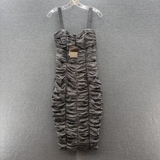 IORANE Dress Womens Small Silver Ruched Bodycon Sweetheart Midi Glitter Party