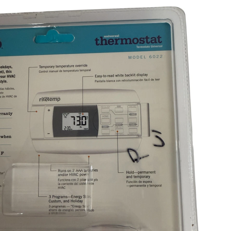 RiteTemp 6022 Universal 5-1-1 Programmable Thermostat New & Sealed - Image 3 of 4