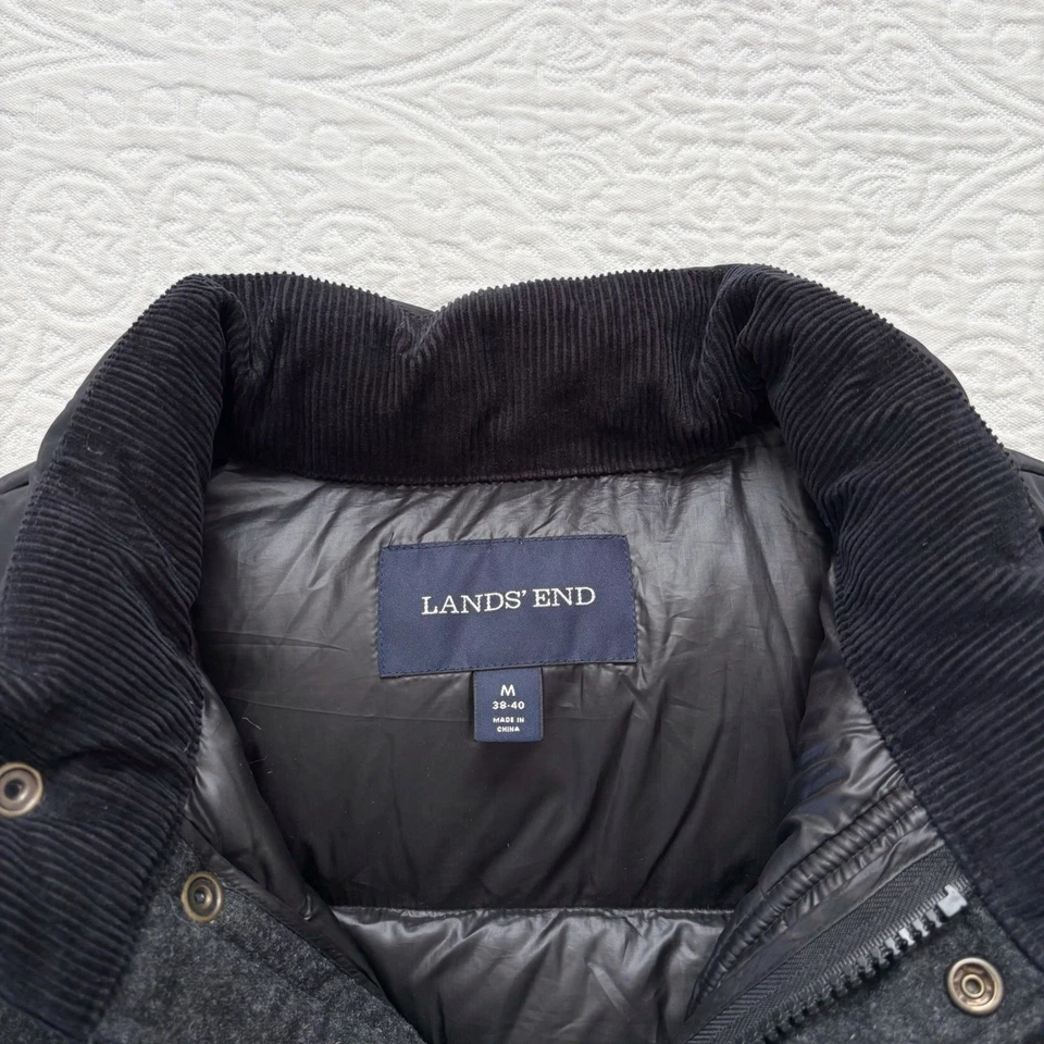 Lands' End Men's Down-Filled Wool Puffer Jacket, Charcoal / Black - Image 4 of 4