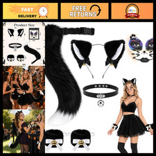 5 Pcs Halloween Cat Costume Accessories Set - Furry Ears  Cuffs for Women