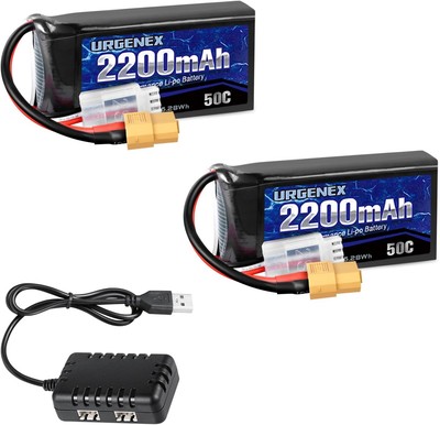7.4V 2200mAh Lipo Battery 50C High Discharge Rate RC Batteries XT60 Plug with 1