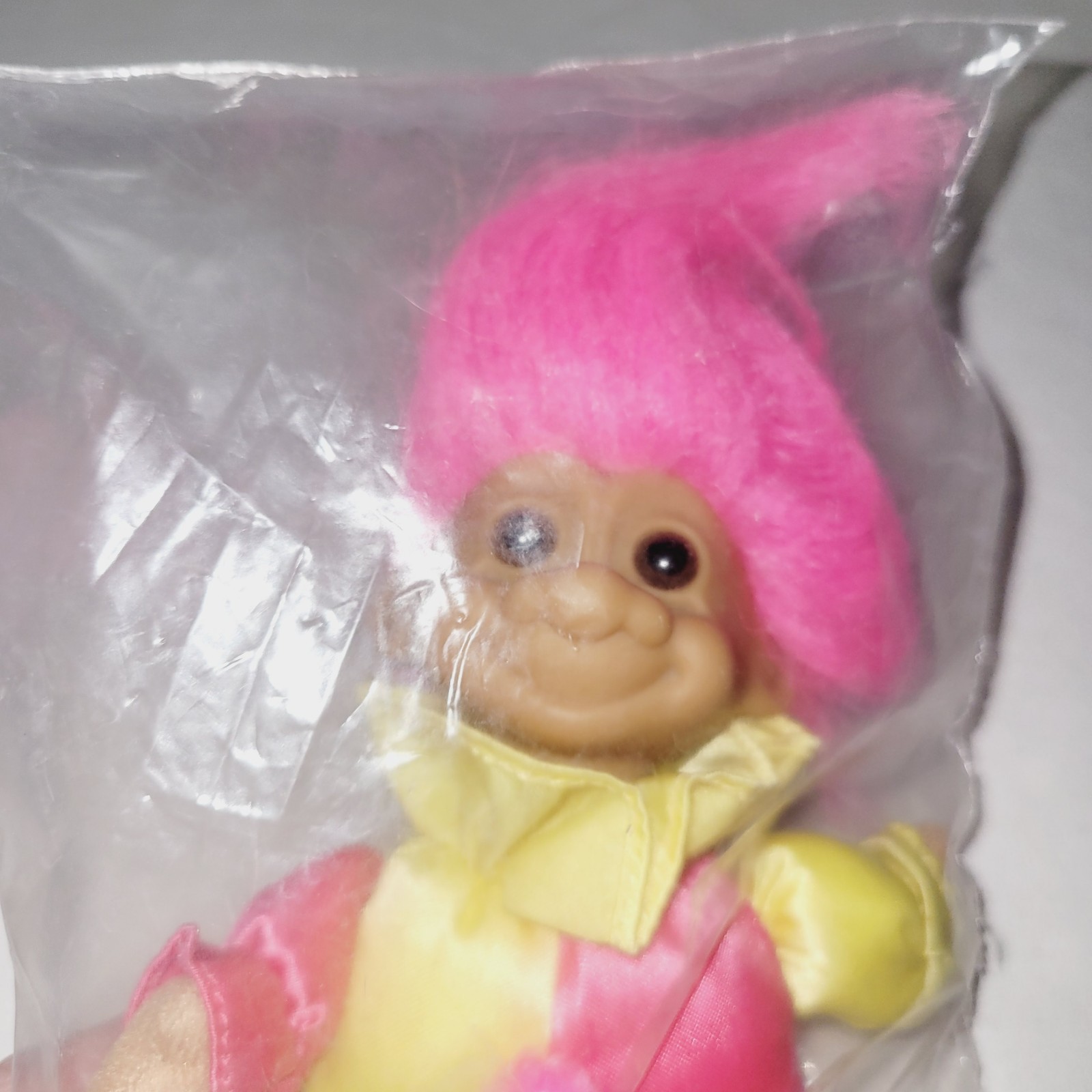 Russ Berrie Co. Troll Doll - pink and yellow Court Jester Joker Clown