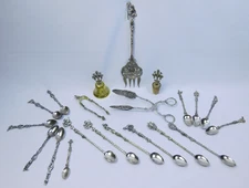 21 Pc BAROQUE Italian Montagnani Figural Spoons Flatware Serving Pieces LOT