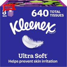 Kleenex Ultra Soft Facial Tissues 8 Cube Boxes 80 Tissue/Box 3-Ply Pack May Vary