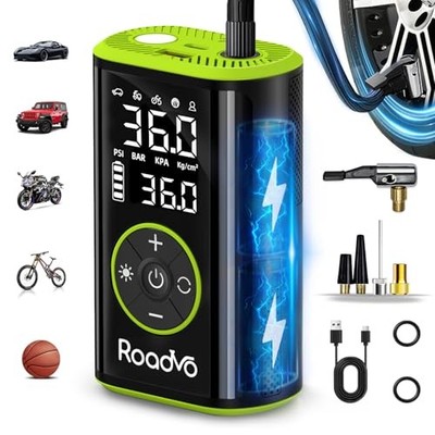  Portable Tire Inflator Air Compressor, 150PSI Cordless Tire Pump & Dark Black