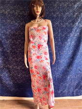 VTG Paper Heart Slip Dress Satin Floral Slip Boho Silky Sz M
