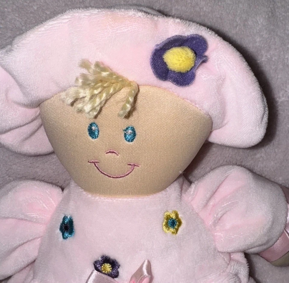 Kids Preferred 2003 Pink Floral Baby Doll Plush 11” Satin Feet Blonde Hair - Image 3 of 4
