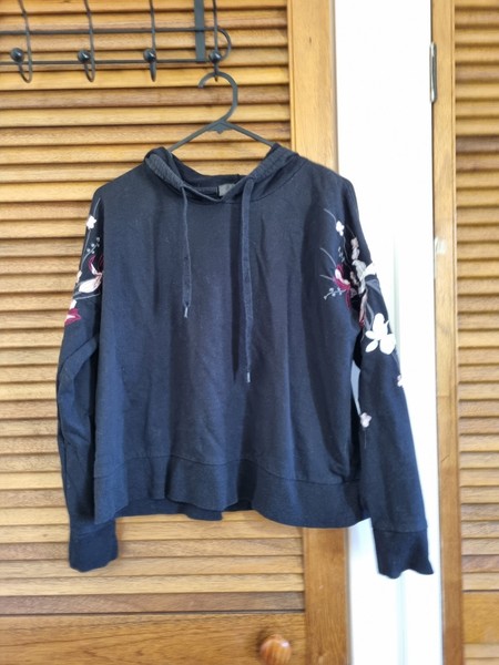 Floral Embroidered Black Hoodie