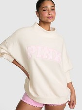 Victoria s Secret PINK White Pink Polka Dot Mock Neck Pullover Sweatshirt XS-XL