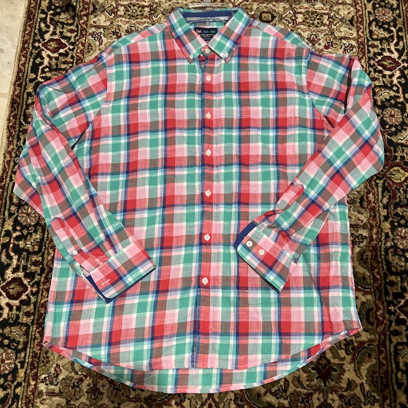 Charleston Threads Sz XL light and Dark Blue/White Checkered Button Front Shirt