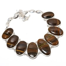 Iron Tiger's Eye Oval Shape Gemstone Necklace Handmade Gift Jewelry 18" PT 2650