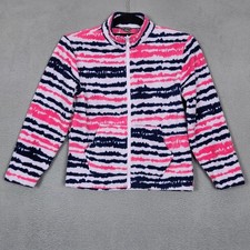 Eddie Bauer Fleece Jacket Kids Small 7/8 Pink Stripe Full Zip Pockets Warm