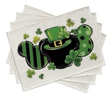 St. Patrick's Day Placemats Set of 4, Shamrock Clover Top Hat Stripes Dining