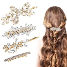 4Pcs Gold Rhinestone Hair Accessories, Shiny Clips for Bride, Wedding Hair Ac...