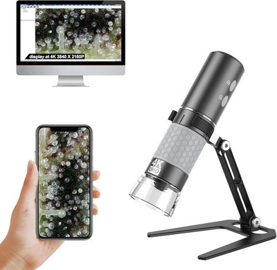 4K WiFi Microscope Upgraded Stand iPhone Android PC 50-1000X USB Digital