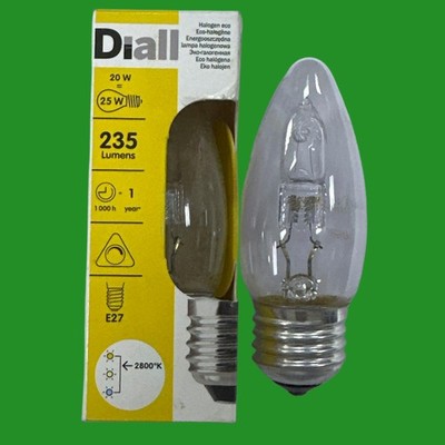 3x 20W (=25W) Diall Dimmbar Halogen Klar Kerze Glühbirnen Es E27 Schrauben Lampe