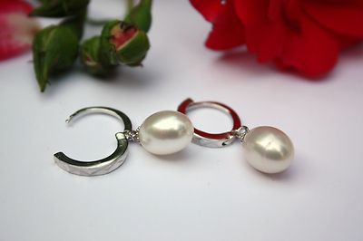 YR123 echte Süßwasser Zucht Perlen Schmuck Ohrringe Ohrhänger Creolen 925 Silber