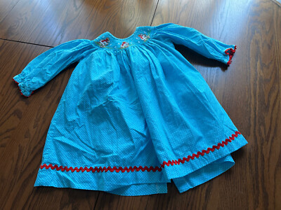 vtg castles & crowns baby girls 18-24 months smocked dress ski theme