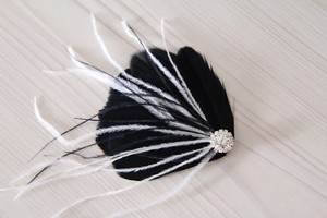 Wedding Ivory Off White Black Feather Fascinator Rhinestone Jewel