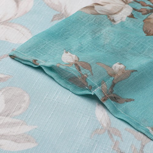 Turquoise Sheer Curtains 63 Inch Length 2 Panels For Living Roomfloral Semi Shee - Picture 9 of 9