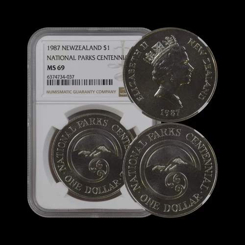 NEW ZEALAND. 1987, 1 Dollar - NGC MS69 - Top Pop 🥇 QEII, National Parks