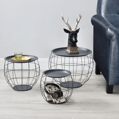 Set Deko Grau Metallkorb Beistelltisch Couchtisch Sofatisch 3-tlg en.casa Set Deko Grau Metallkorb Beistelltisch Couchtisch Sofatisch 3-tlg en.casa