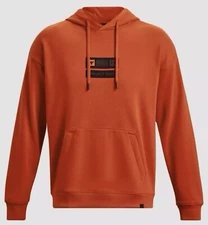 NWT Under Armour Project Rock Vets Day Heavyweight Hoodie Orange Black Size MED