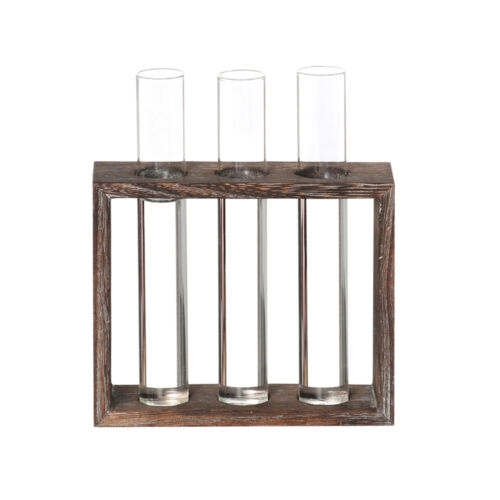 Glass Hydroponics Vase Tube Plant Stand Desktop Glass Planter Wooden Plant Stand