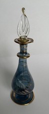 Etched Perfume Bottle with Dipping Stick, Blue w/ Gold 150mm