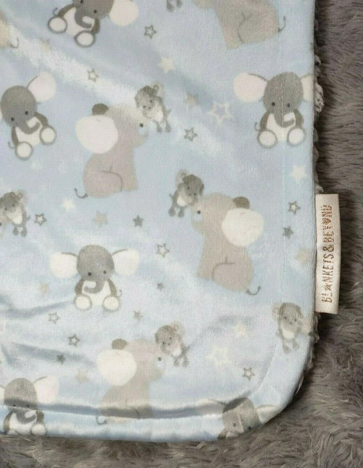 Blankets & Beyond Blue Elephant Puppy Dog Baby Lovey White Sherpa Stars Plush LN - Image 2 of 3