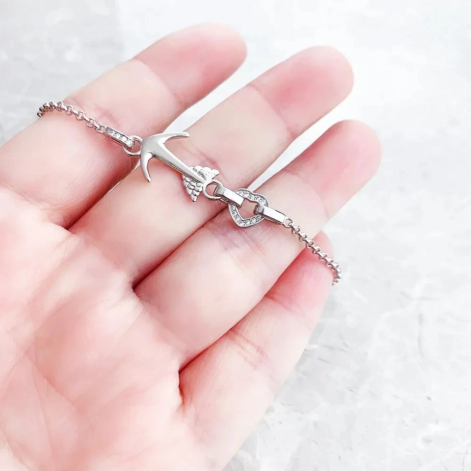 Collar colgante de plata de ley 925 con ancla de amor y corazón cadena de 18" Foto 2 de 4