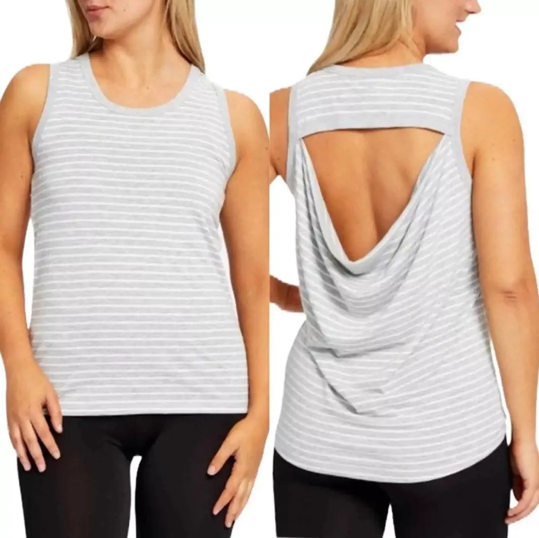 yogalicious cutout back draped stripe tank-top