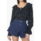 WeWoreWhat Ruffle Blouse Womens Small Water Color Ditsy Floral Black Revolve New