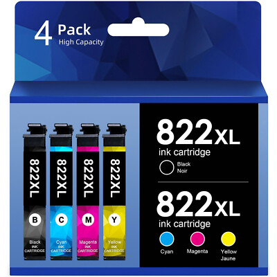 4Pk 822XL Ink Cartridge for Epson Workforce Pro WF-3820 WF-4820 WF-4830 WF-4833