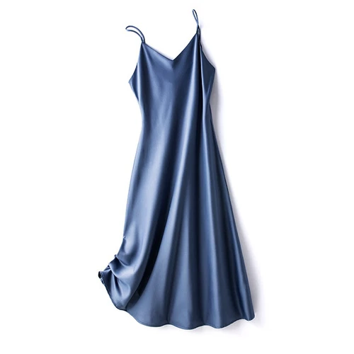 Damen Satin Kunst Seide Kleid Träger Unterkleid Nachthemd Sexy A-Linie Lang - Bild 12 von 12