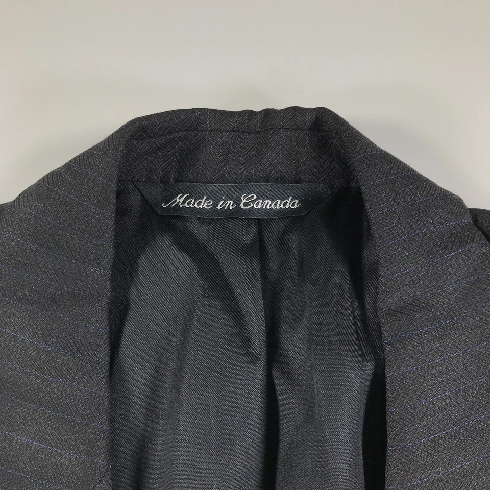 Jack Victor Blazer Mens 40 Charcoal Gray Blue Striped Herringbone Wool 2 Buttons - Image 2 of 4