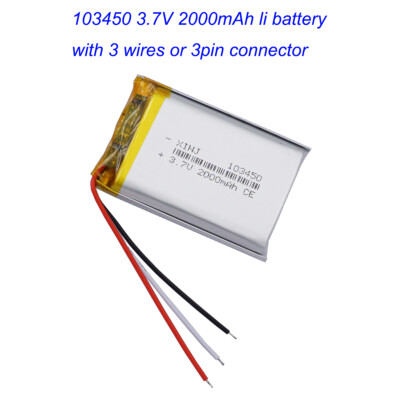 3.7V 2000mAh 7.4Wh NTC 3-Wires Thermistor Li Battery 103450 JST 3pin Connector